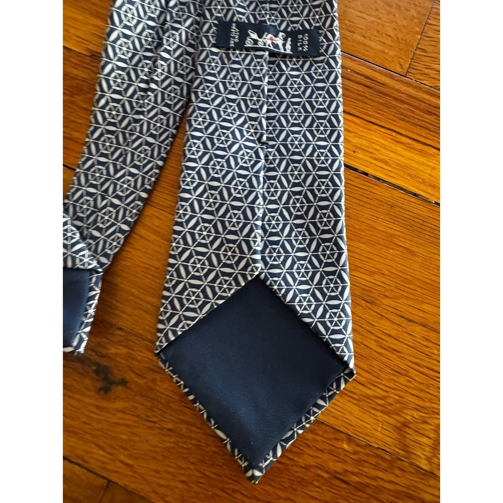 Vintage Hermes Silk Blue Geometric Patterned Dress Neck Tie Tie Made In France - Picture 5 of 7